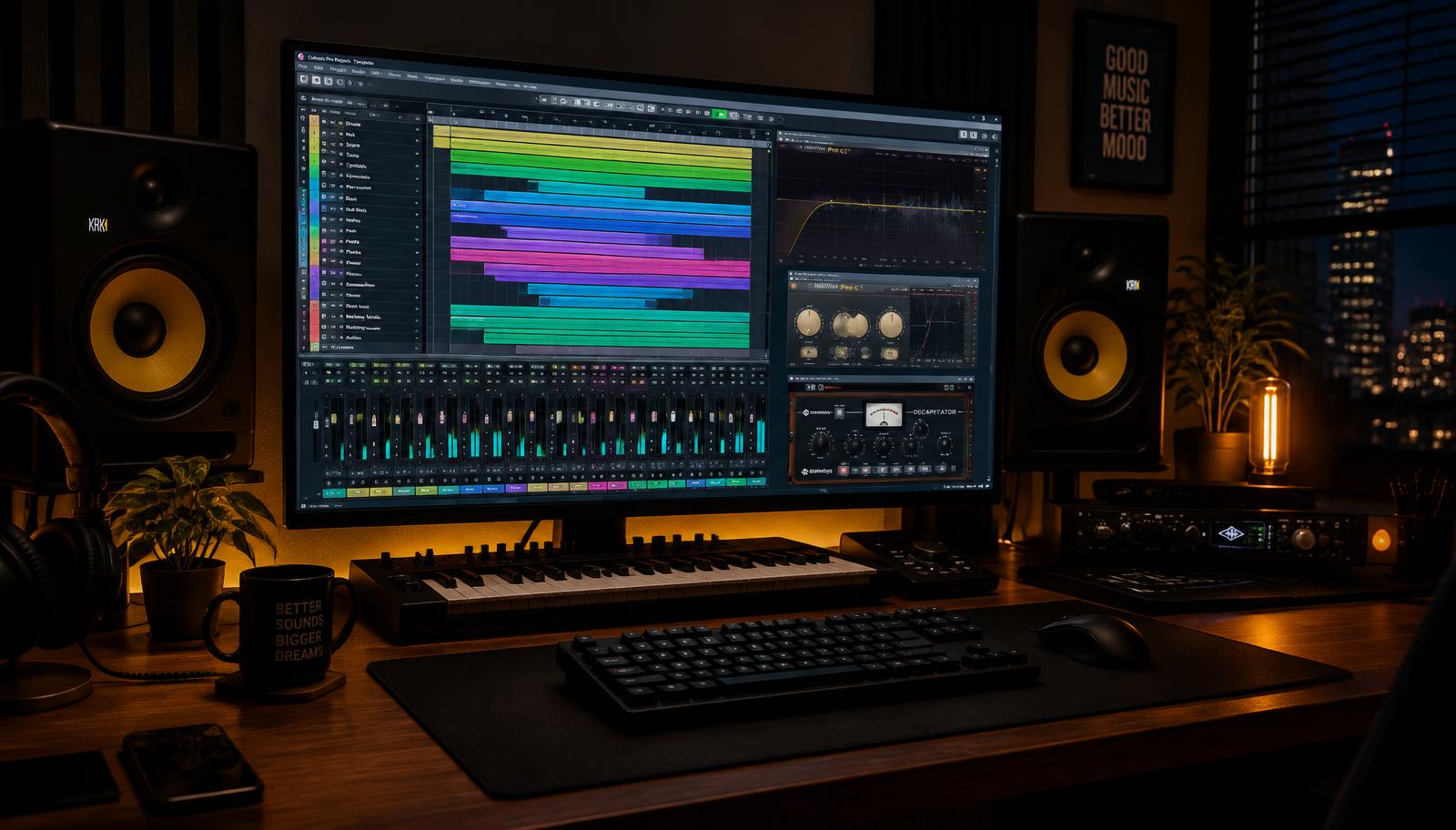 מסך מחשב עם פרויקט Cubase מסודר באולפן